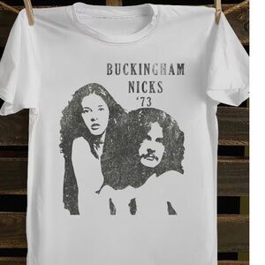 Soon  new 1/17 White Graphic Tee with 'Buckingham Nicks '73' Print